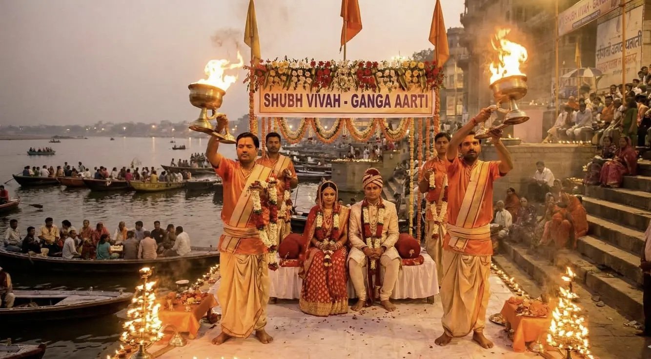 Wedding Ganga Aarti at Banaras ghat